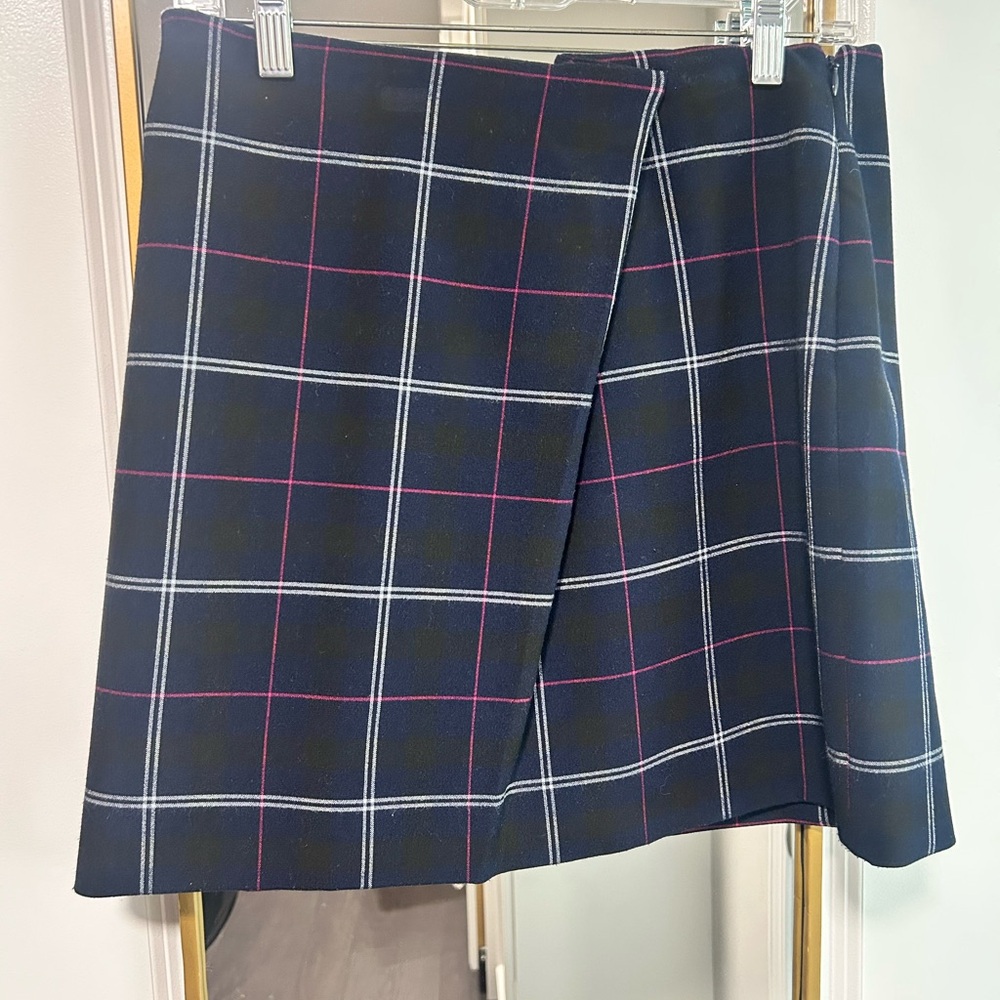 Banana Republic Navy and Pink Plaid A-Line Skirt